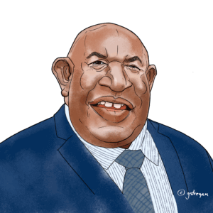 Political cartoon portrait of Azali Assoumani, President and Head of Government of the Comoros, wearing a suit and tie.