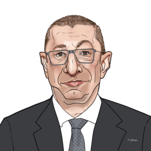 Digital illustration of Hristijan Mickoski, Prime Minister of North Macedonia, featured in the UN 'We the Leaders' series.