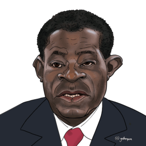 Illustrated political portrait of Teodoro Obiang Nguema Mbasogo, President of Equatorial Guinea, from the “UN – We the leaders” series.