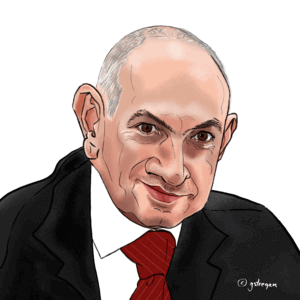 Caricature illustration of Nikal Pashinyan, the prime minister of Armenia, featured in the UN ‘We the Leaders’ series.