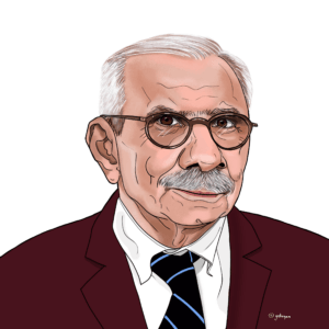 Caricature portrait of Nawaf Salami, Prime Minister of Lebanon, featured as number 113 in the 'UN – We the Leaders' series.