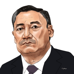 Caricature portrait of Sadyr Japarov, President of Kyrgyzstan, featured as number 104 in the 'UN – We the Leaders' series.